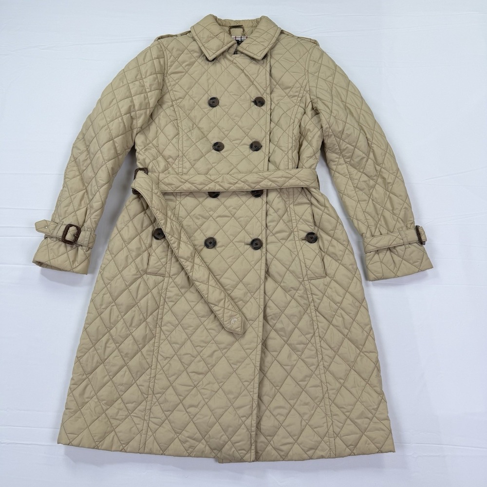 Brooks Brothers Quilted Trench Coat Beige Belted Thermore Women's Size 4